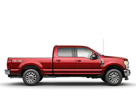 2020 SuperDuty side profile view shown in Lucid Red Metallic Clearcoat