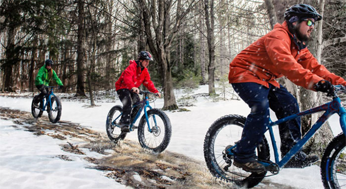 Fat biking in the snow at Albion Hills Conservation Area in Caledon, Ontario.