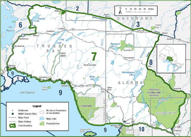 Zone 7 straddles northeastern and northwestern Ontario and includes the cities of Nipigon, Geraldton, Marathon and Wawa.